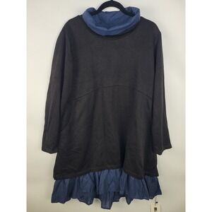 Minibee Lagenlook Tunic Dress Black Blue Layered Boho Oversized Long Sleeve NWT